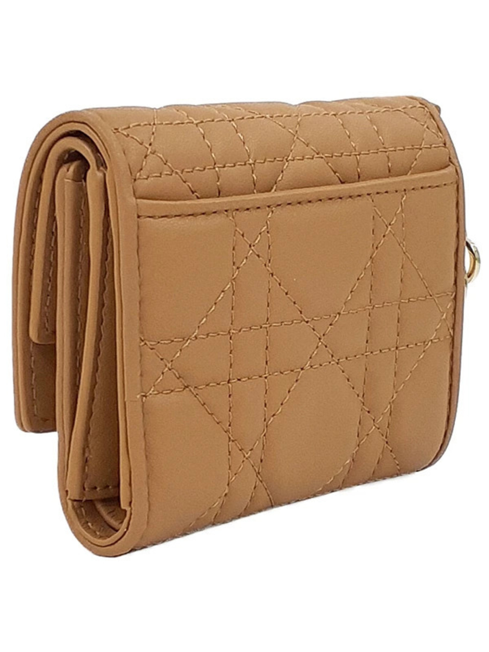 Dior fold Lotus Christian Short Tri Wallet Lady Black